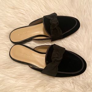 Velvet Black Bow Slides